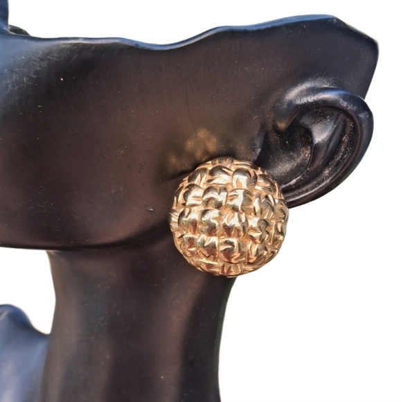 Authentic Givenchy 1980s Gold Weave Dome Statement Earrings - Picture 1 of 6